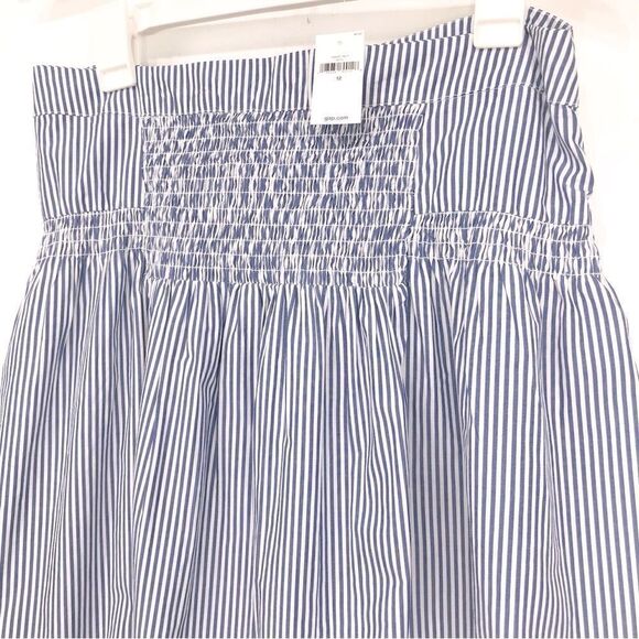 Gap Blue White Pinstripe Smock Waist Nautical Cotton Midi Skirt - Picture 6 of 16